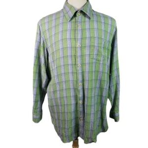 Baldessarini Extra Large Mens Green Plaid Button Front Shirt 100% Cotton